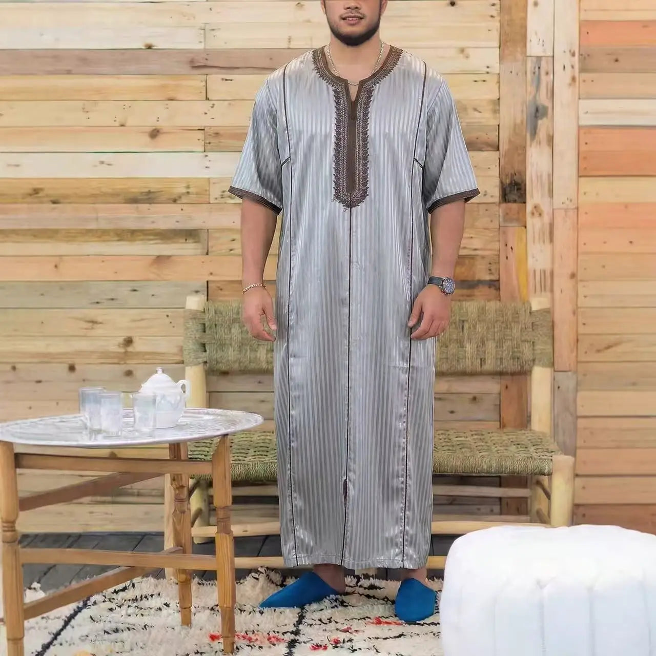 Muslim Men's Formal Thobes Long-sleeved Solid Color Loose Traditional Islamic Men's Clothing Kaftan Festival Arabic Ethnic Robe