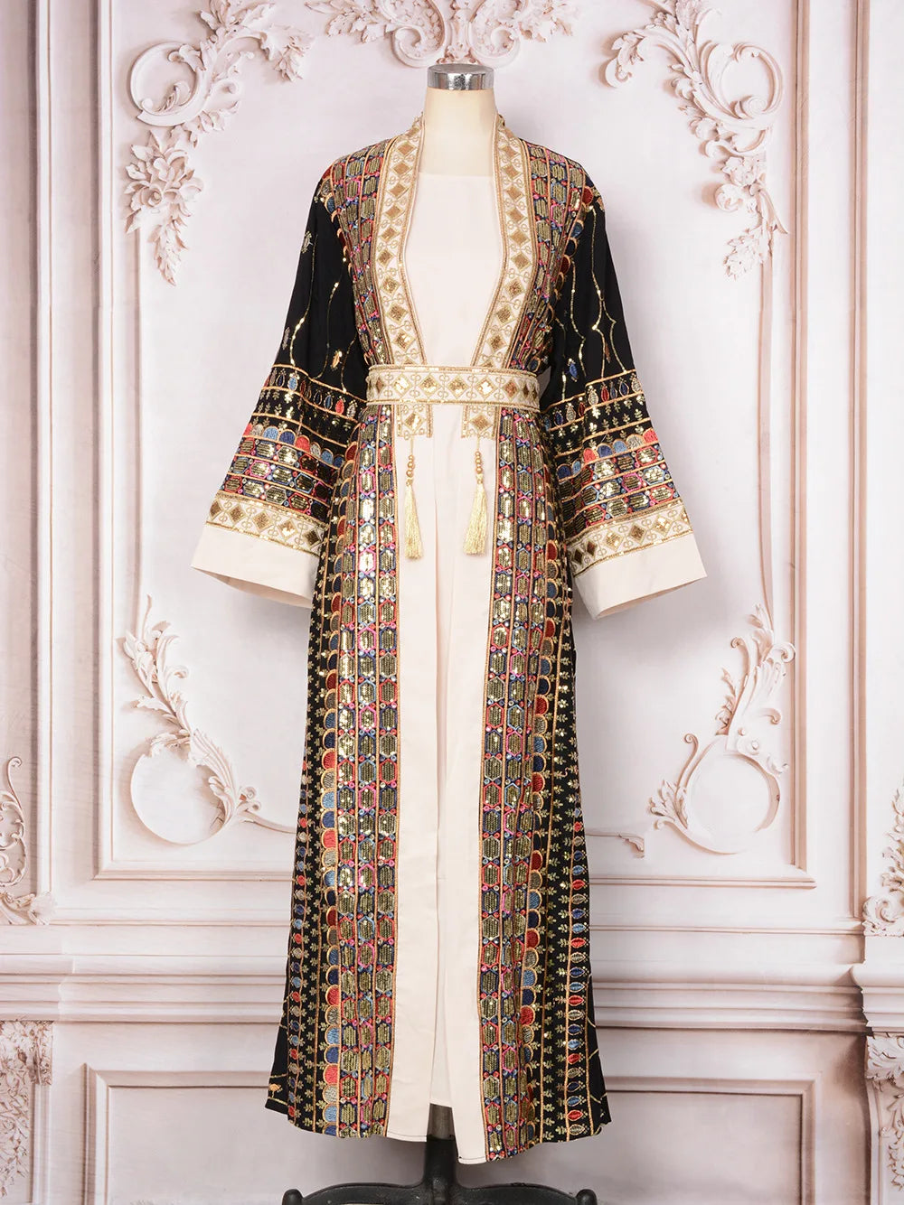 Muslim Two Piece Sets Women Clothing Prom Dresses Fashion Colorful Embroidery Abaya Turkish Kaftan Robe Women Prayer Dress Sets