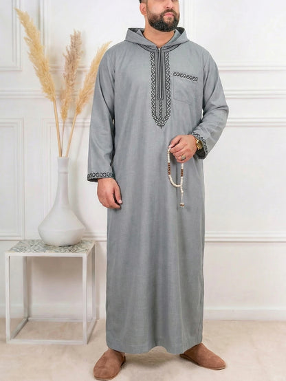 Muslim Men's Formal Thobes Long-sleeved Solid Color Loose Traditional Islamic Men's Clothing Kaftan Festival Arabic Ethnic Robe