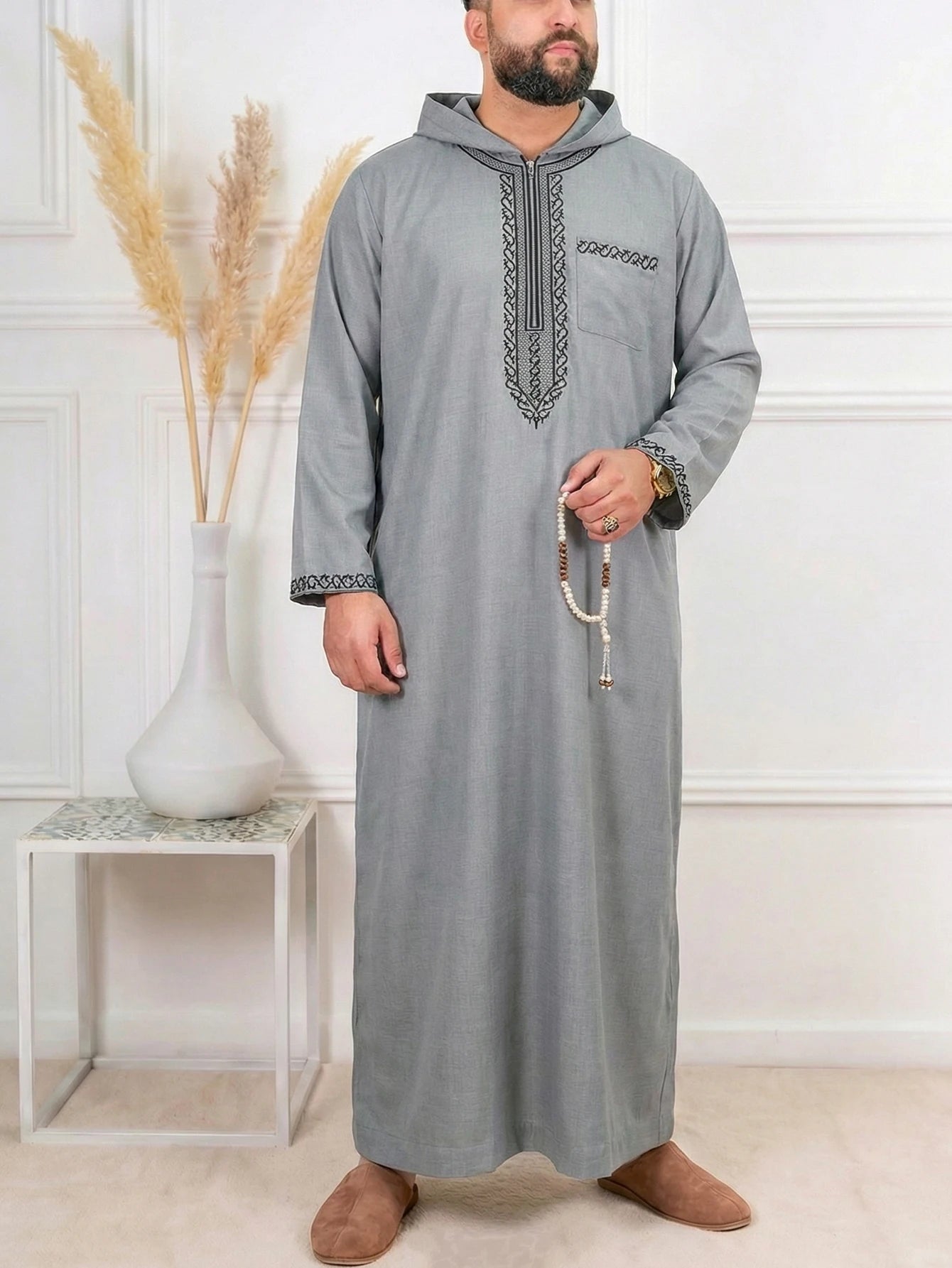Muslim Men's Formal Thobes Long-sleeved Solid Color Loose Traditional Islamic Men's Clothing Kaftan Festival Arabic Ethnic Robe