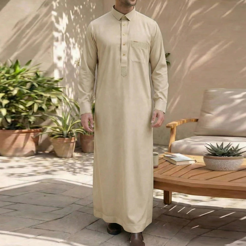 Muslim Men's Formal Thobes Long-sleeved Solid Color Loose Traditional Islamic Men's Clothing Kaftan Festival Arabic Ethnic Robe