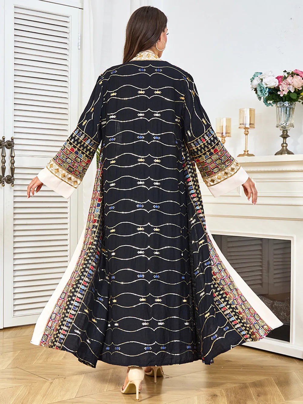 Muslim Two Piece Sets Women Clothing Prom Dresses Fashion Colorful Embroidery Abaya Turkish Kaftan Robe Women Prayer Dress Sets