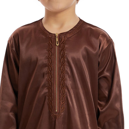Muslim Children Abaya Ramadan Jubba Prayer Thobe Boys Long Dress Kids Caftan Islamic Robe O-Neck Gown for Kaftan Dubai Arab Robe