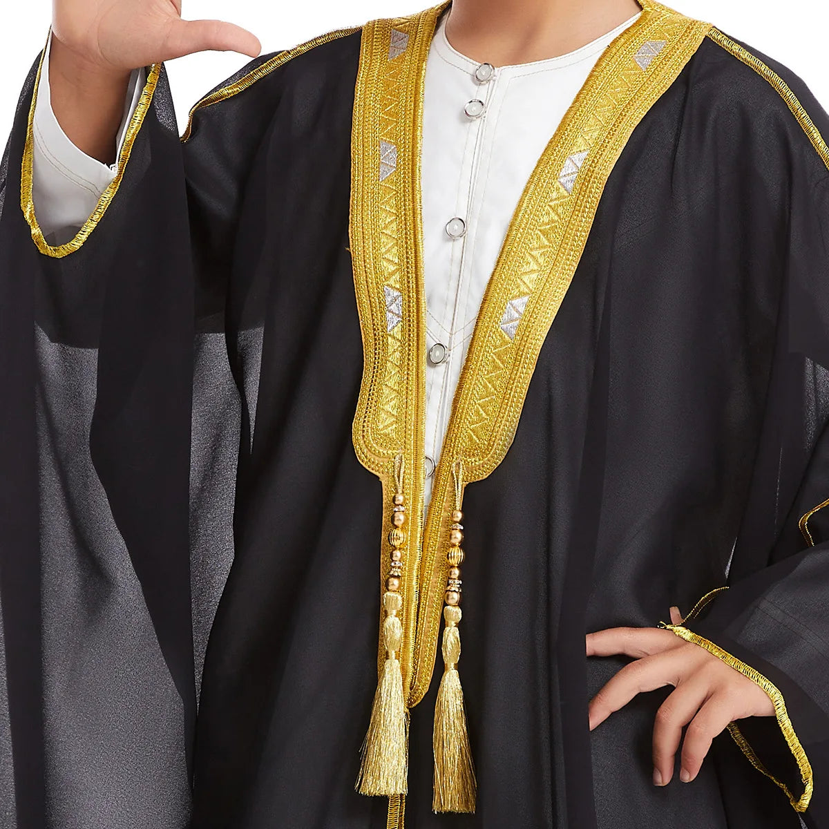 Kids Middle East Arab Robe with Tassel Boys Dubai Style Outfit Southeast Asian Long Shirt Islamic Traditional Ethnic Costume
