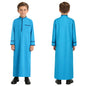 Kids Boys Muslim Thobe Arabic Middle East Loose Kaftan Long Sleeve Stand Collar Pocket Maxi Robe Casual Muslim Child Clothes