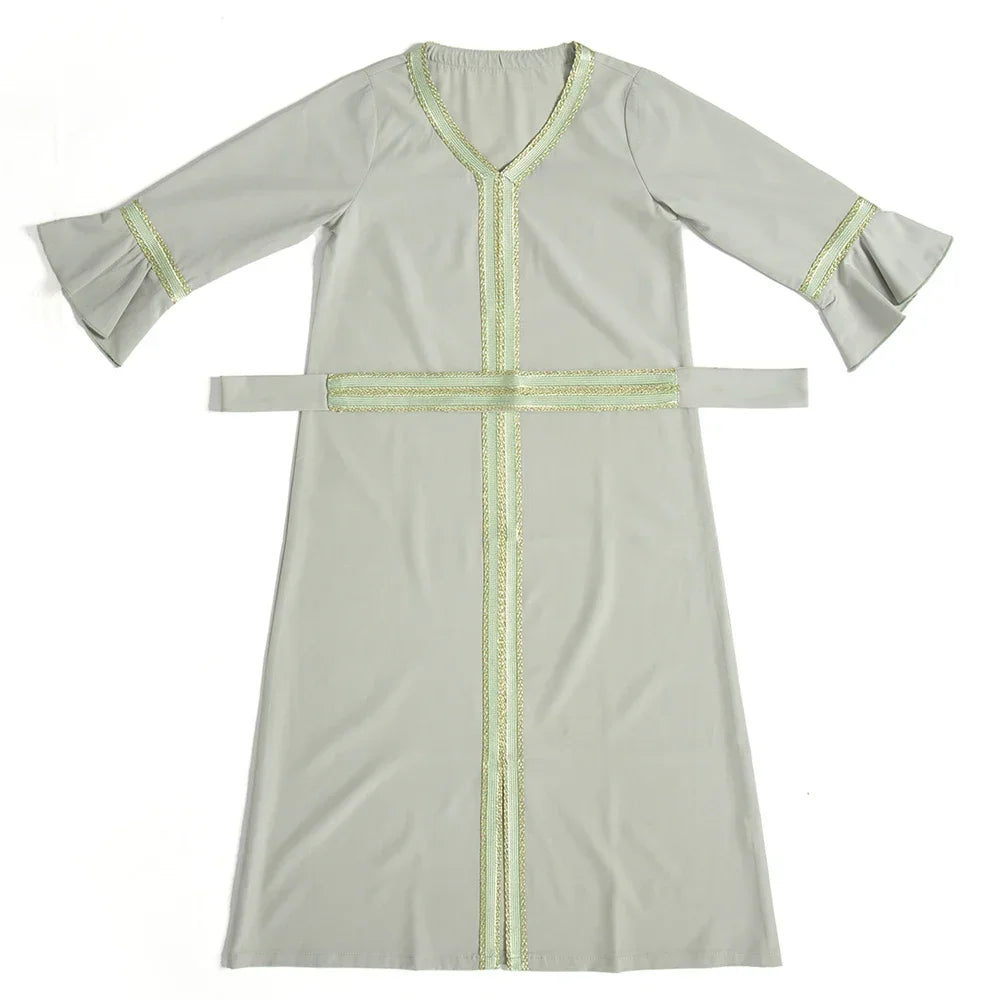 Muslim Kids Girls Maxi Dress Ramadan Eid Djellaba Dubai Abaya Turkey Kaftan Islamic Clothing Arabic Robe Children Prayer Gown