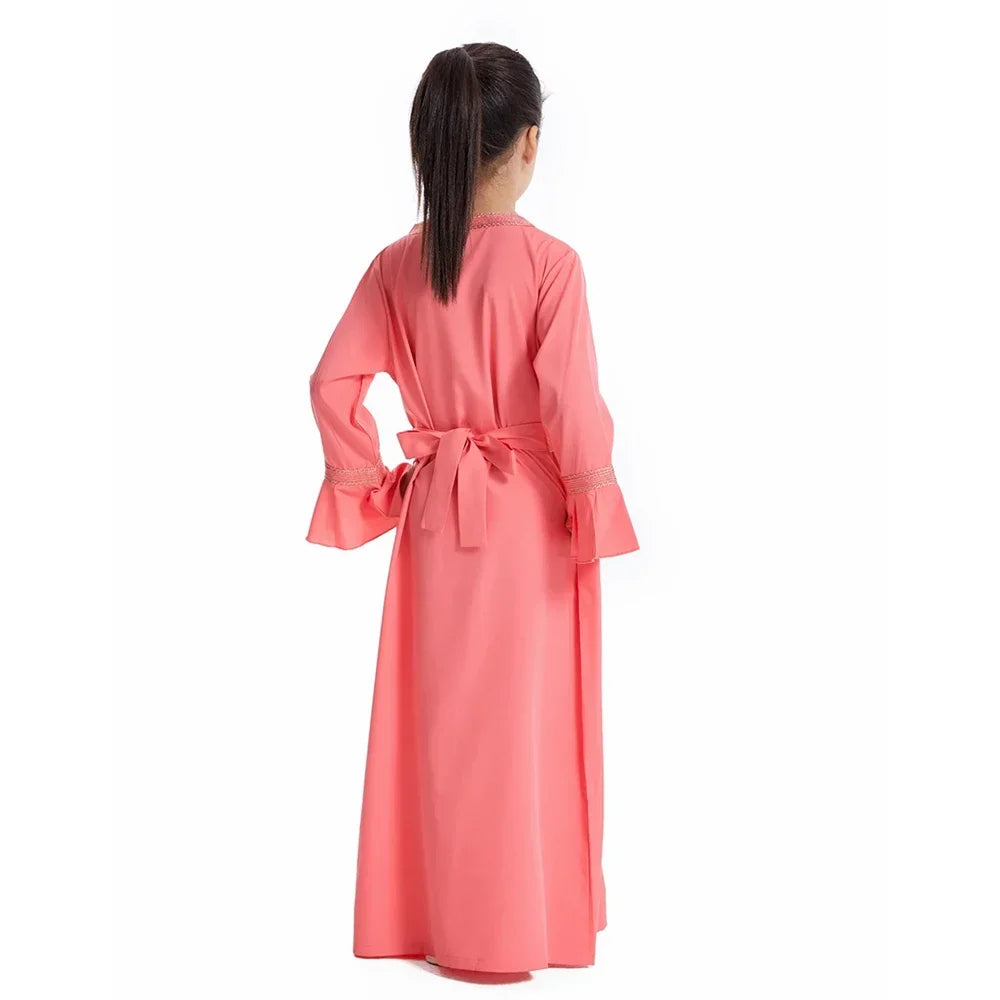 Muslim Kids Girls Maxi Dress Ramadan Eid Djellaba Dubai Abaya Turkey Kaftan Islamic Clothing Arabic Robe Children Prayer Gown