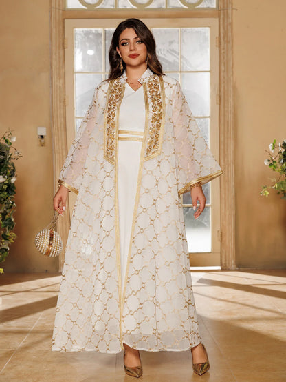Muslim Dresses 2 Piece Sets for Women Moroccan Kaftan Embroidery Jalabiya Ramadan Dubai Open Abayas Islam Vestidos Cardigan Robe