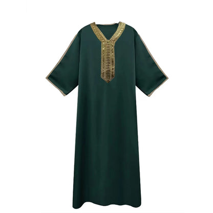 Men's Muslim Robe Arab Middle Robe Long Sleeve Embroidered Long Shirt Prayer Simple Loose Clothing
