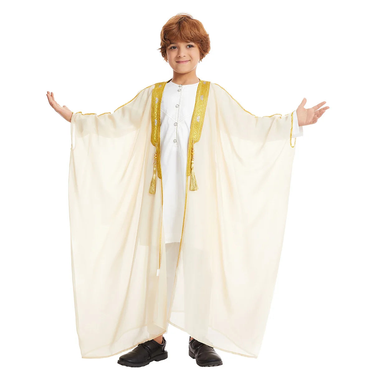 Kids Middle East Arab Robe with Tassel Boys Dubai Style Outfit Southeast Asian Long Shirt Islamic Traditional Ethnic Costume