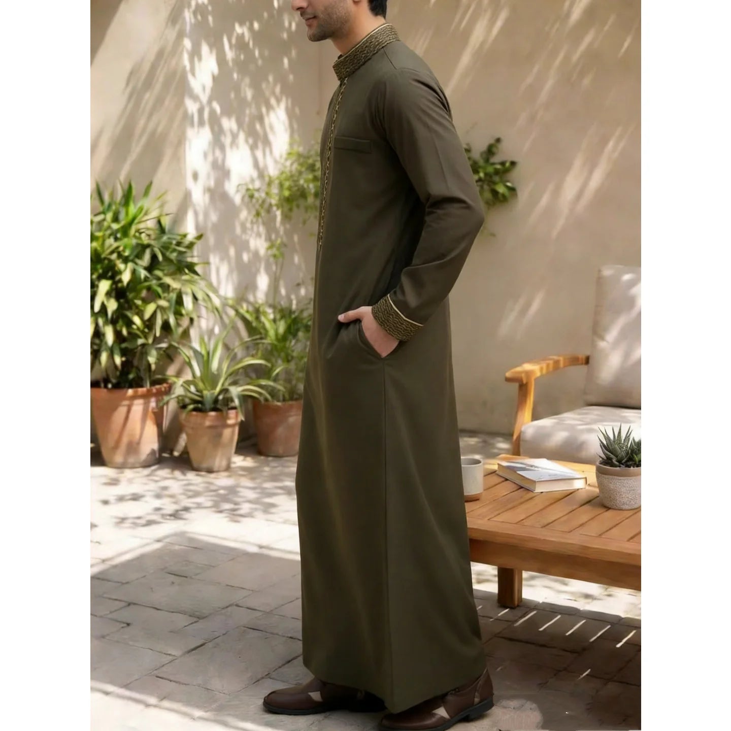Middle Eastern Arab ethnic robe, Muslim traditional men's robe, casual festival worship, Islamic men's clothing