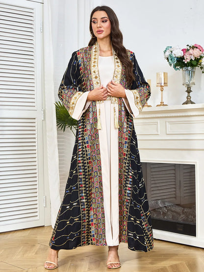 Muslim Two Piece Sets Women Clothing Prom Dresses Fashion Colorful Embroidery Abaya Turkish Kaftan Robe Women Prayer Dress Sets