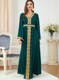 Muslim Women's Clothing, Solid Color Patchwork Basic Style, Loose Embroidery, Long Skirt, Dress, Long-Sleeved Dress