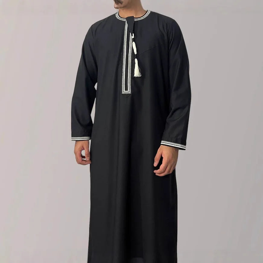 Muslim Men Long Sleeve Pullover Dress Abaya Daffah Jubba Thobe Pakistan Saudi Arab Kaftan Islam Clothing Prayer Robe Afghan