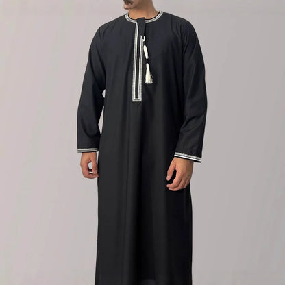 Muslim Men Long Sleeve Pullover Dress Abaya Daffah Jubba Thobe Pakistan Saudi Arab Kaftan Islam Clothing Prayer Robe Afghan