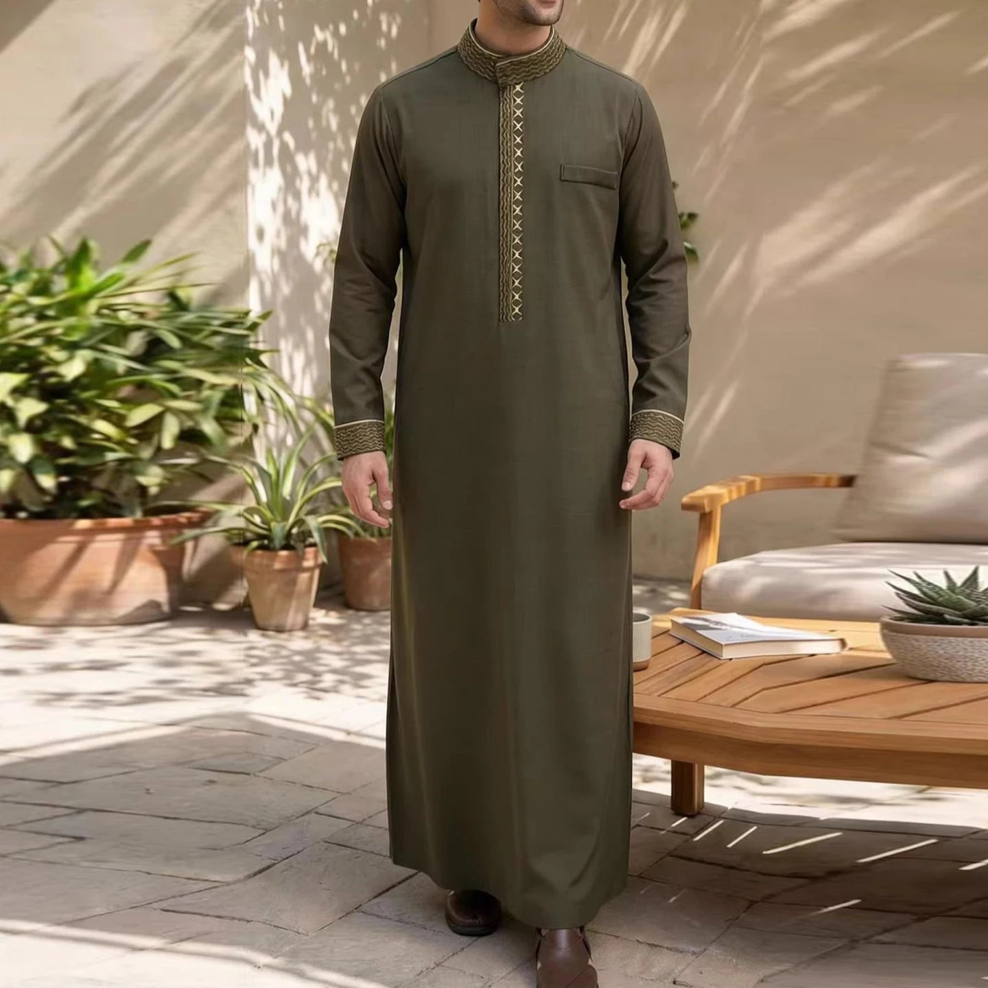 Muslim Men's Formal Thobes Long-sleeved Solid Color Loose Traditional Islamic Men's Clothing Kaftan Festival Arabic Ethnic Robe