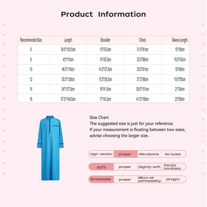 Kids Boys Muslim Thobe Arabic Middle East Loose Kaftan Long Sleeve Stand Collar Pocket Maxi Robe Casual Muslim Child Clothes