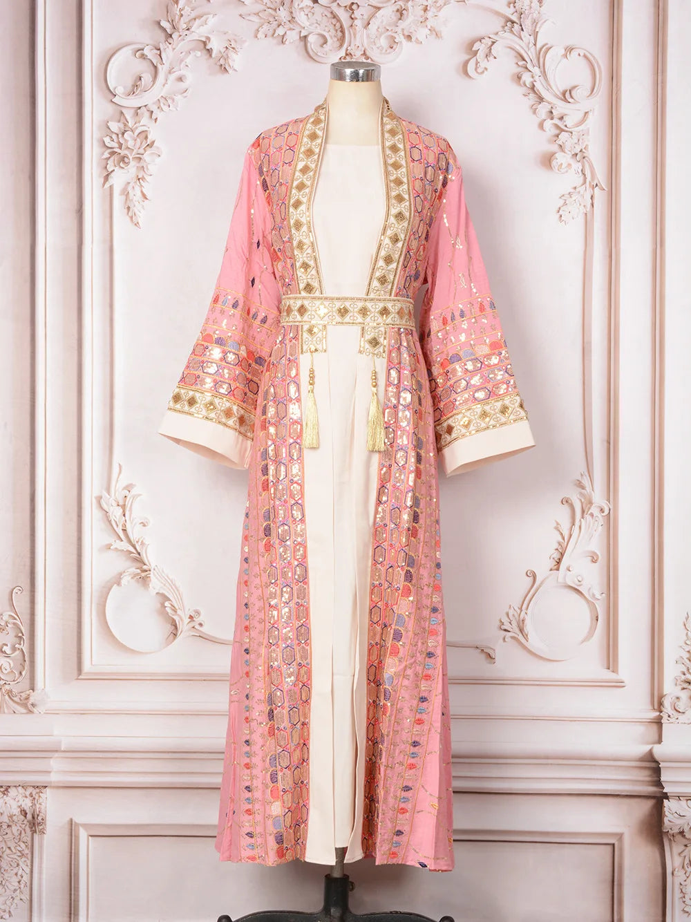 Muslim Two Piece Sets Women Clothing Prom Dresses Fashion Colorful Embroidery Abaya Turkish Kaftan Robe Women Prayer Dress Sets