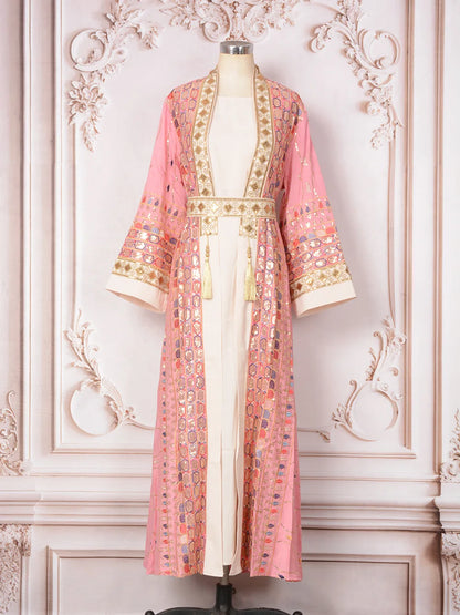 Muslim Two Piece Sets Women Clothing Prom Dresses Fashion Colorful Embroidery Abaya Turkish Kaftan Robe Women Prayer Dress Sets