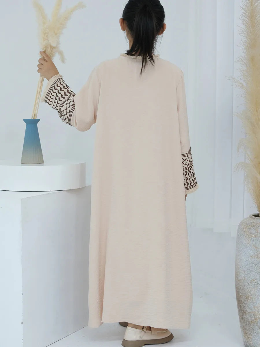 Muslim Kids girls Luxury Dubai Abaya Kimono Cardigan Embroidery tassels Long Dress Ramadan Robe Kaftan Femme Islam Clothing