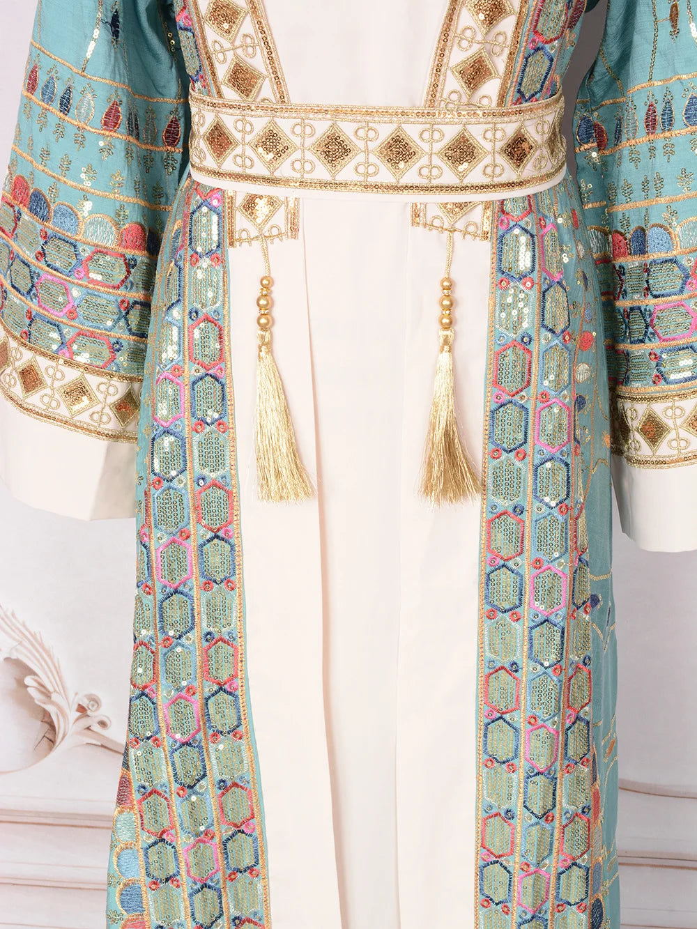 Muslim Two Piece Sets Women Clothing Prom Dresses Fashion Colorful Embroidery Abaya Turkish Kaftan Robe Women Prayer Dress Sets