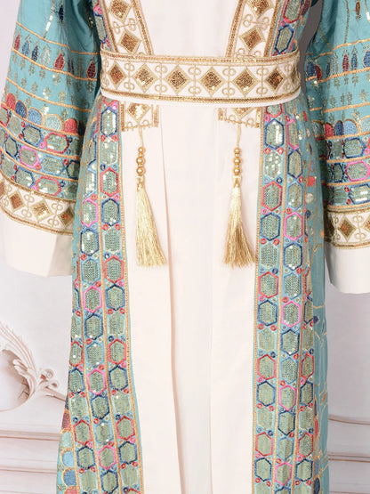Muslim Two Piece Sets Women Clothing Prom Dresses Fashion Colorful Embroidery Abaya Turkish Kaftan Robe Women Prayer Dress Sets