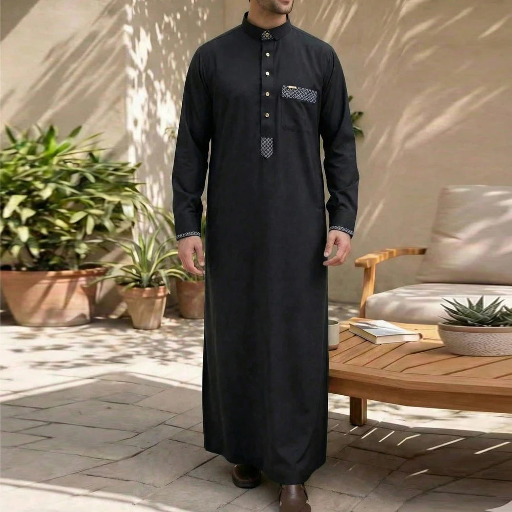 Muslim Men's Formal Thobes Long-sleeved Solid Color Loose Traditional Islamic Men's Clothing Kaftan Festival Arabic Ethnic Robe