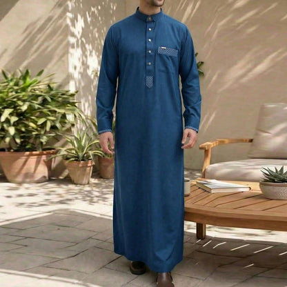 Muslim Men's Formal Thobes Long-sleeved Solid Color Loose Traditional Islamic Men's Clothing Kaftan Festival Arabic Ethnic Robe