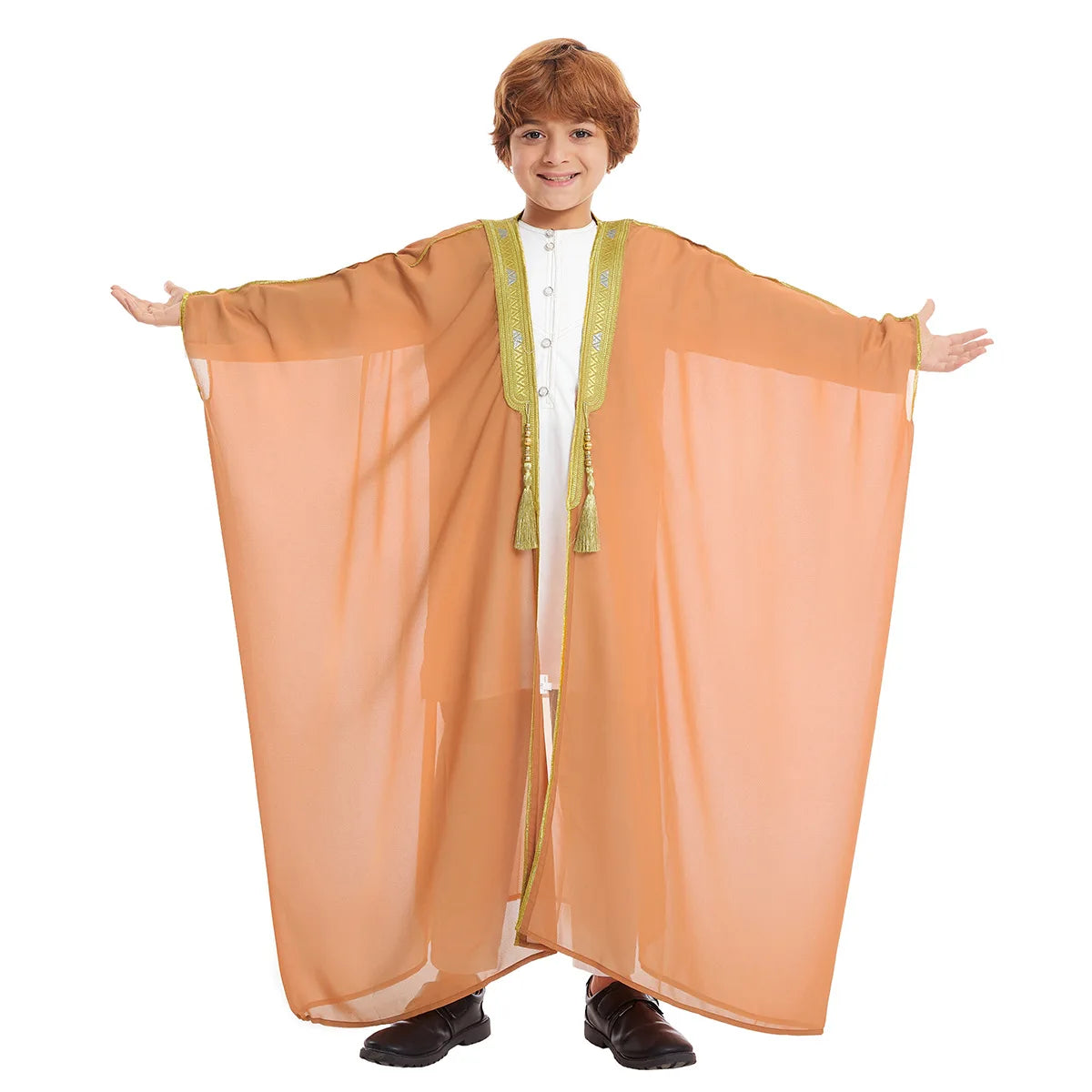 Kids Middle East Arab Robe with Tassel Boys Dubai Style Outfit Southeast Asian Long Shirt Islamic Traditional Ethnic Costume