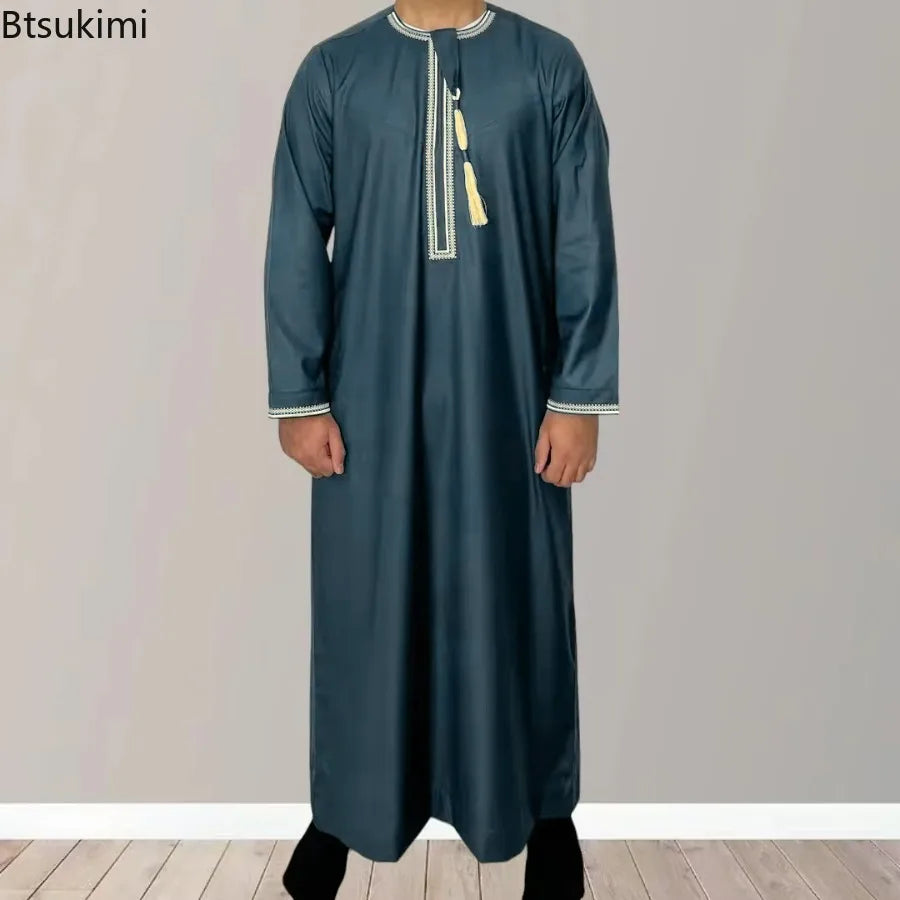 2026 Muslim Fashion Abaya for Men Long Sleeve O-neck Pullover Dress Robe Men Jubba Thobe Pakistan Kaftan Arabic Islamic Clothing