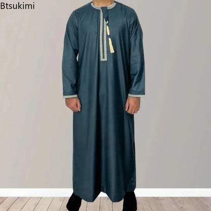 2026 Muslim Fashion Abaya for Men Long Sleeve O-neck Pullover Dress Robe Men Jubba Thobe Pakistan Kaftan Arabic Islamic Clothing