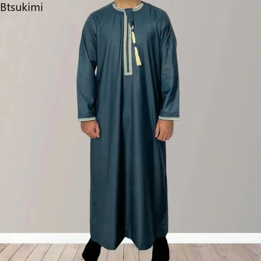 2026 Muslim Fashion Abaya for Men Long Sleeve O-neck Pullover Dress Robe Men Jubba Thobe Pakistan Kaftan Arabic Islamic Clothing