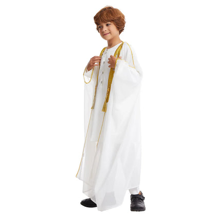 Kids Middle East Arab Robe with Tassel Boys Dubai Style Outfit Southeast Asian Long Shirt Islamic Traditional Ethnic Costume