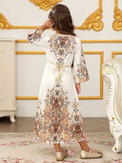 Muslim Kids Girls Festive Embroidery White Dress For Children Communion Ramadan Skirt Eid Prayer Garment Abaya Robe Kaftan Gown