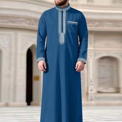 Muslim Men's Formal Thobes Long-sleeved Solid Color Loose Traditional Islamic Men's Clothing Kaftan Festival Arabic Ethnic Robe
