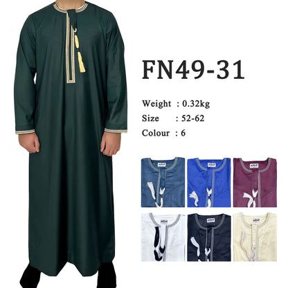 Muslim Men Long Sleeve Pullover Dress Abaya Daffah Jubba Thobe Pakistan Saudi Arab Kaftan Islam Clothing Prayer Robe Afghan