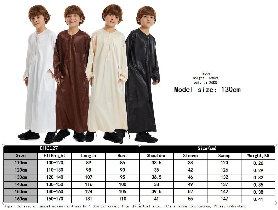 Muslim Children Abaya Ramadan Jubba Prayer Thobe Boys Long Dress Kids Caftan Islamic Robe O-Neck Gown for Kaftan Dubai Arab Robe