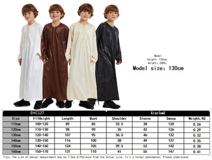 Muslim Children Abaya Ramadan Jubba Prayer Thobe Boys Long Dress Kids Caftan Islamic Robe O-Neck Gown for Kaftan Dubai Arab Robe