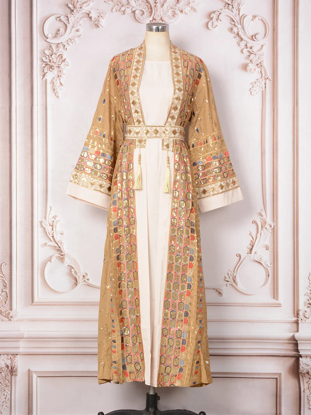 Muslim Two Piece Sets Women Clothing Prom Dresses Fashion Colorful Embroidery Abaya Turkish Kaftan Robe Women Prayer Dress Sets
