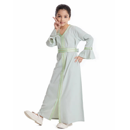Muslim Kids Girls Maxi Dress Ramadan Eid Djellaba Dubai Abaya Turkey Kaftan Islamic Clothing Arabic Robe Children Prayer Gown