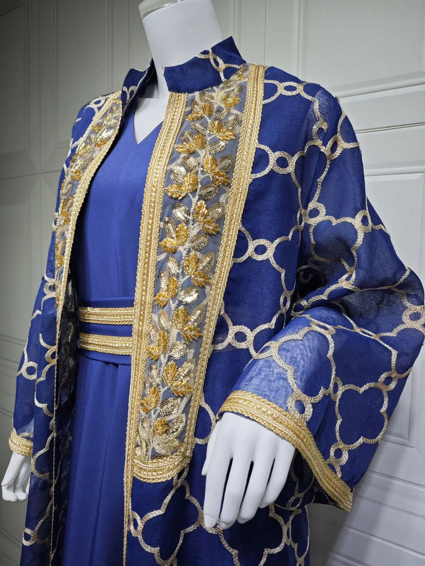 Muslim Dresses 2 Piece Sets for Women Moroccan Kaftan Embroidery Jalabiya Ramadan Dubai Open Abayas Islam Vestidos Cardigan Robe
