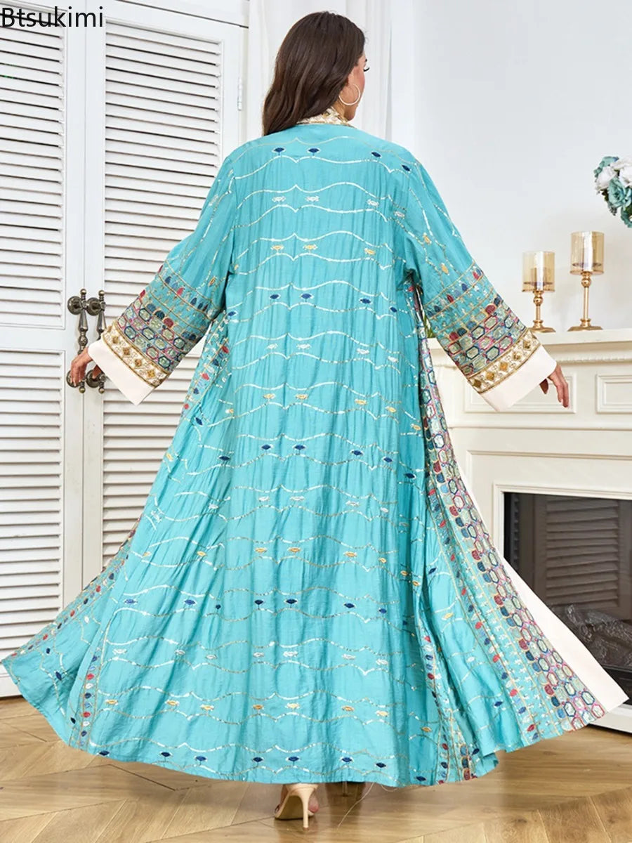 Muslim Two Piece Sets Women Clothing Prom Dresses Fashion Colorful Embroidery Abaya Turkish Kaftan Robe Women Prayer Dress Sets