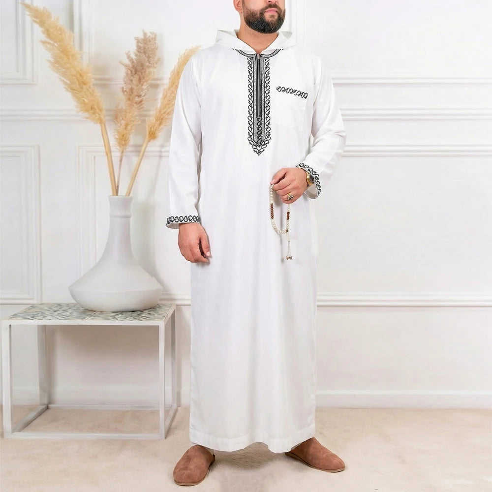 Muslim Men's Formal Thobes Long-sleeved Solid Color Loose Traditional Islamic Men's Clothing Kaftan Festival Arabic Ethnic Robe