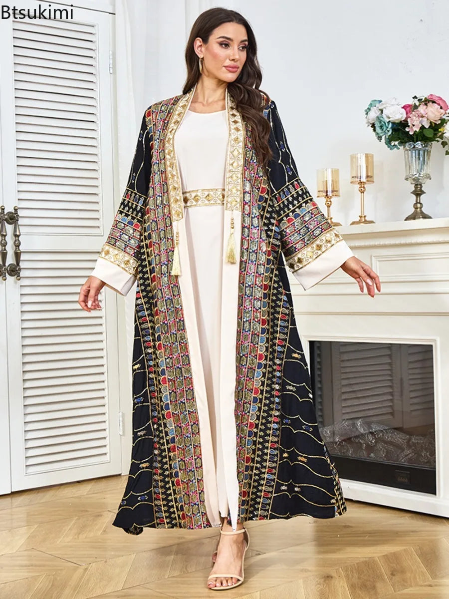 Muslim Two Piece Sets Women Clothing Prom Dresses Fashion Colorful Embroidery Abaya Turkish Kaftan Robe Women Prayer Dress Sets