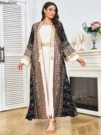 Muslim Two Piece Sets Women Clothing Prom Dresses Fashion Colorful Embroidery Abaya Turkish Kaftan Robe Women Prayer Dress Sets