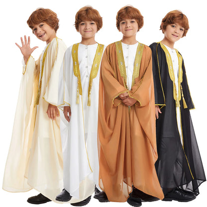 Kids Middle East Arab Robe with Tassel Boys Dubai Style Outfit Southeast Asian Long Shirt Islamic Traditional Ethnic Costume