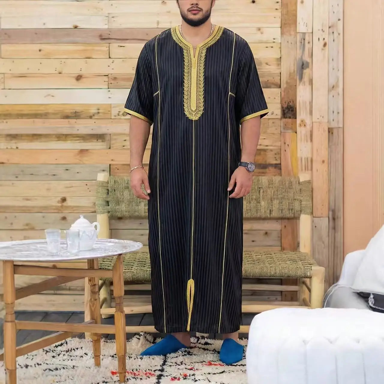 Muslim Men's Formal Thobes Long-sleeved Solid Color Loose Traditional Islamic Men's Clothing Kaftan Festival Arabic Ethnic Robe