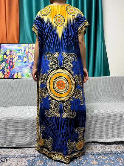 Abayas For Women 2024 New Print Appliques Cotton Traditional Kanga Clothing Loose Femme Robe African Ngeria Dresses With Turban