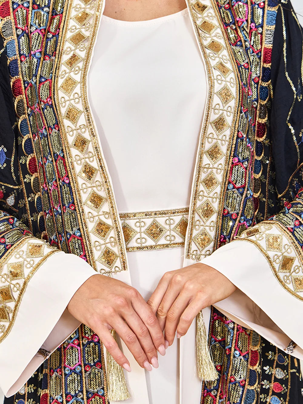 Muslim Two Piece Sets Women Clothing Prom Dresses Fashion Colorful Embroidery Abaya Turkish Kaftan Robe Women Prayer Dress Sets