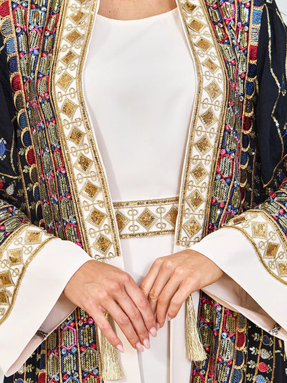 Muslim Two Piece Sets Women Clothing Prom Dresses Fashion Colorful Embroidery Abaya Turkish Kaftan Robe Women Prayer Dress Sets